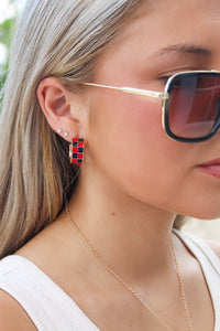 Gameday Checkered Hoop Earrings - Red/Black