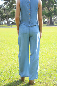 Breezy Bay Wide Leg Pants - Chambray