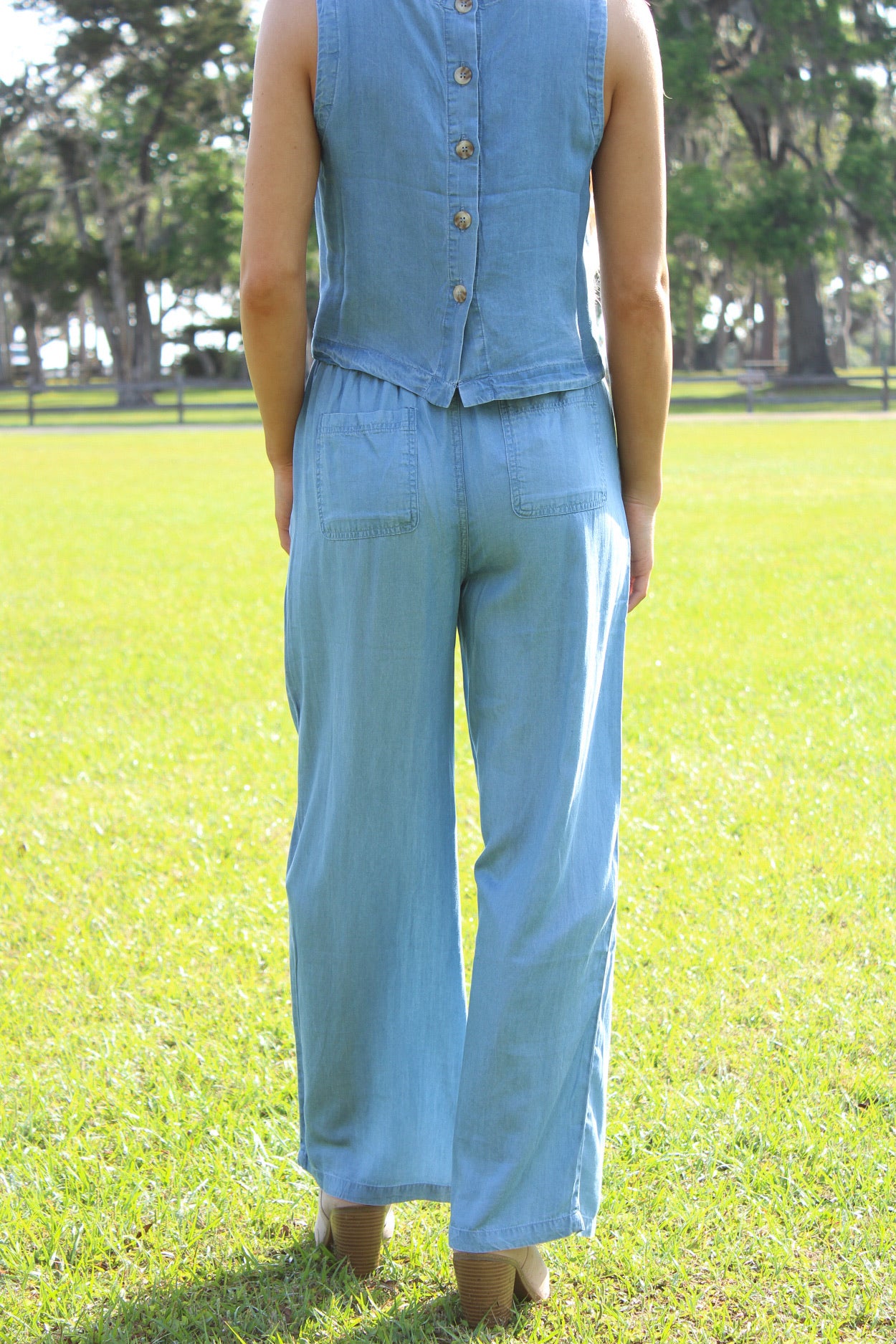 Breezy Bay Wide Leg Pants - Chambray