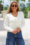 Trendy Days Front Tie Sweater -  Cream