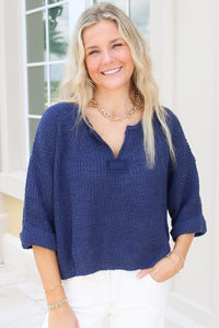 Cozy Dreams Cropped Sweater - Navy