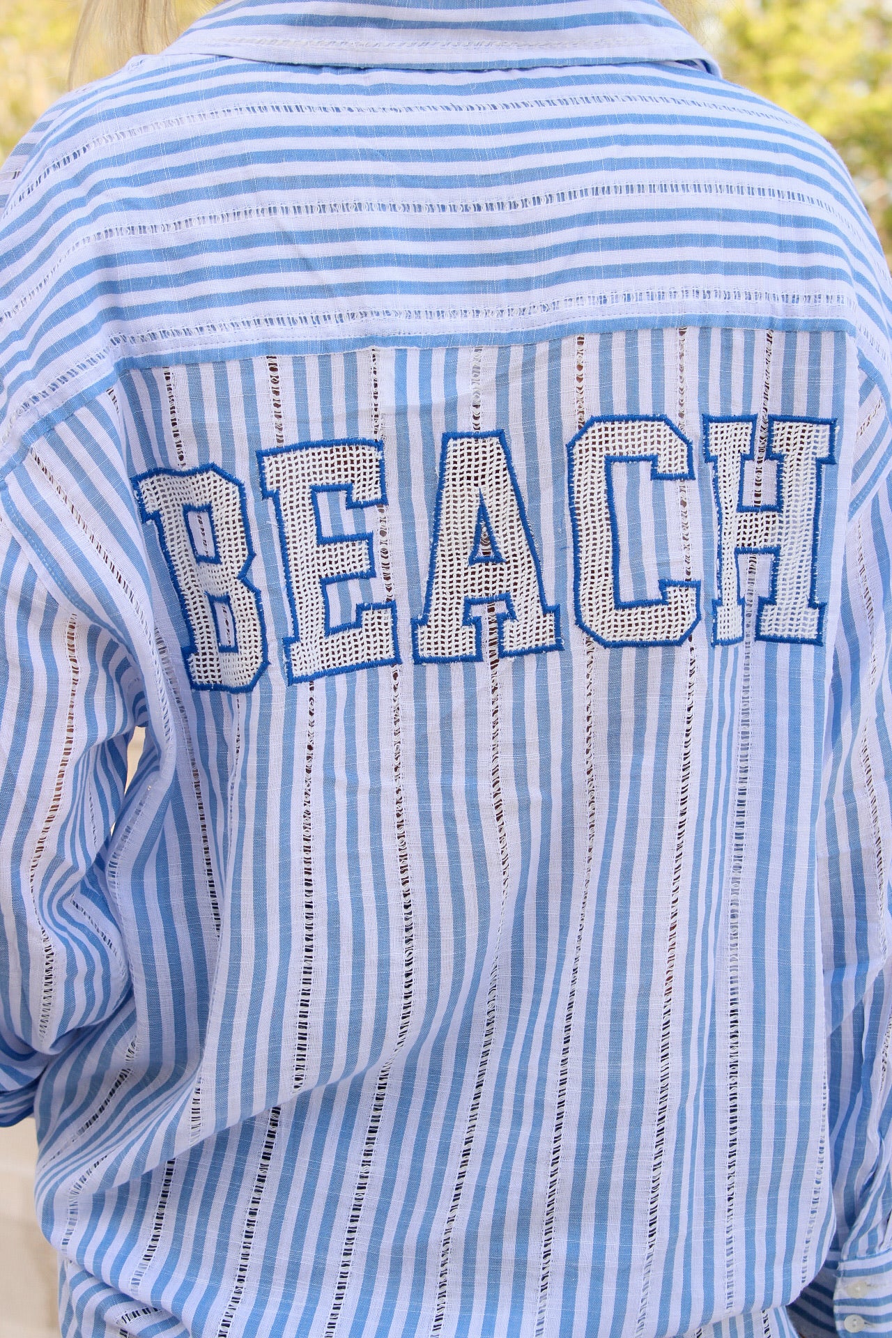 Surf Gypsy: Striped Beach Applique Shirt - Sea Salt