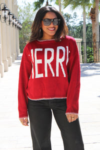 MERRY Festive Holiday Sweater - Red