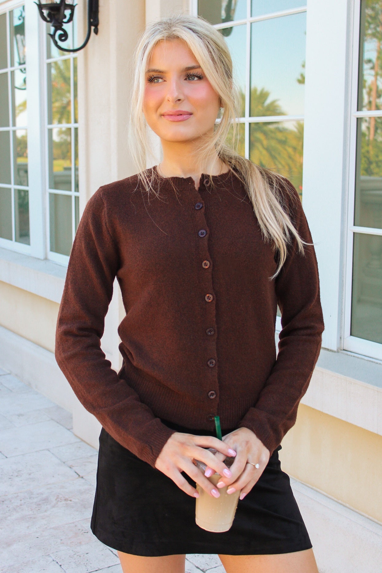 Edgy Warmth Button Down Cardigan -  Brown