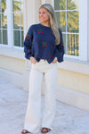 Cherry Bliss Long Sleeve Sweater - Navy