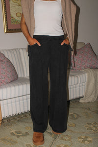 Sunday Escape Wide Leg Ribbed Pants - Black