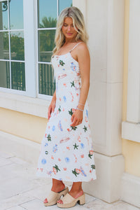 Beach Shores Front A-Line Midi Dress - Multi