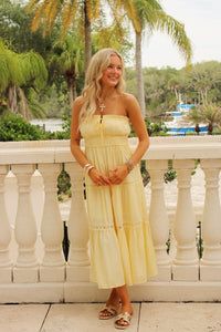 Sunlit Romance Strapless Midi Dress - Butter Yellow