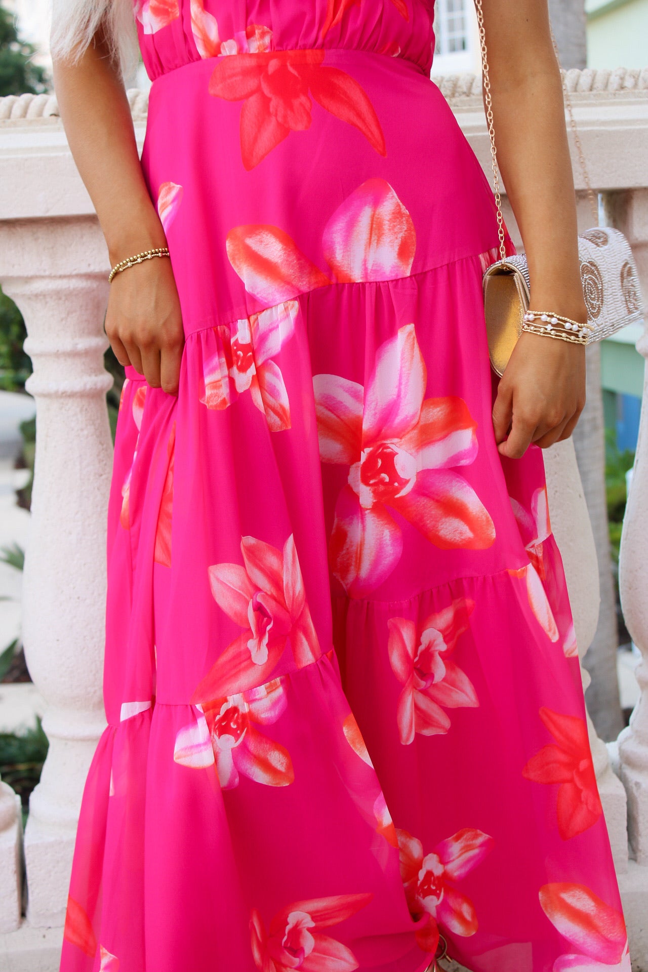 Island Orchid Strapless Midi Dress - Fuchsia