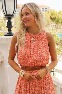 Citrus Crush Halter Crop Top - Orange