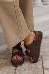 The Emma Cork Buckle Platform Slide - Brown
