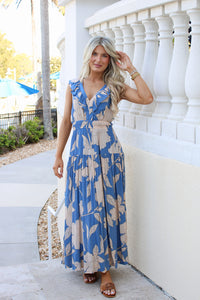 Z Supply: Malene Bloom Floral Maxi Dress - Lake Blue