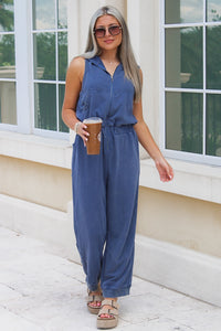 Casual Confidence Sleeveless Jumpsuit - Denim