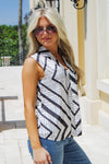 Follow The Lines Geo Print Top - White/Black
