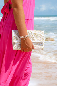 Tropical Nights Leaf Beaded Clutch - Ivory