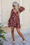 Autumn Harvest Floral Mini Dress - Cinnamon
