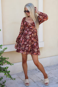 Autumn Harvest Floral Mini Dress - Cinnamon