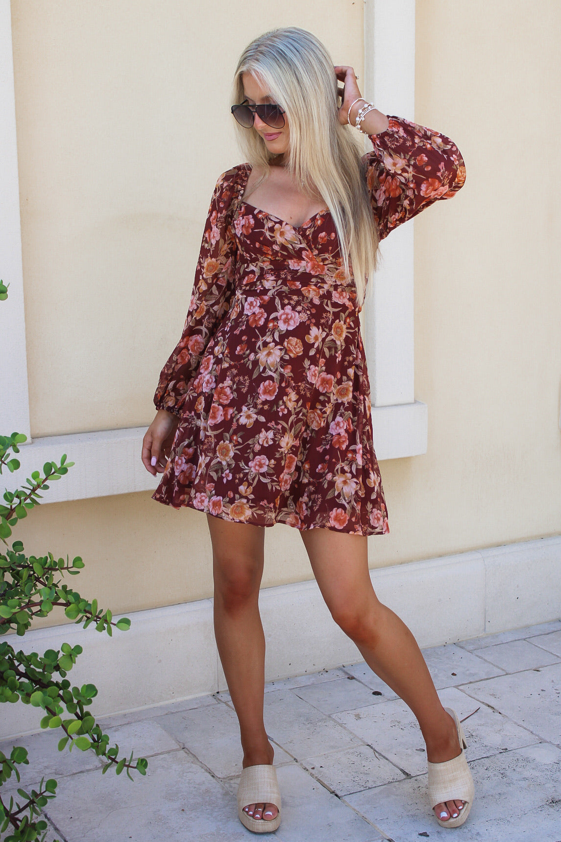 Autumn Harvest Floral Mini Dress - Cinnamon