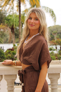 The Sahara Open Back Crop Top  - Brown