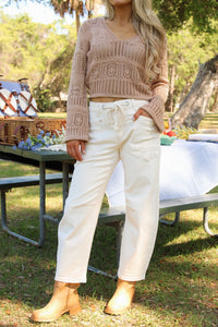 Marissa Slouchy Crop Barrel Leg Pants - Ivory