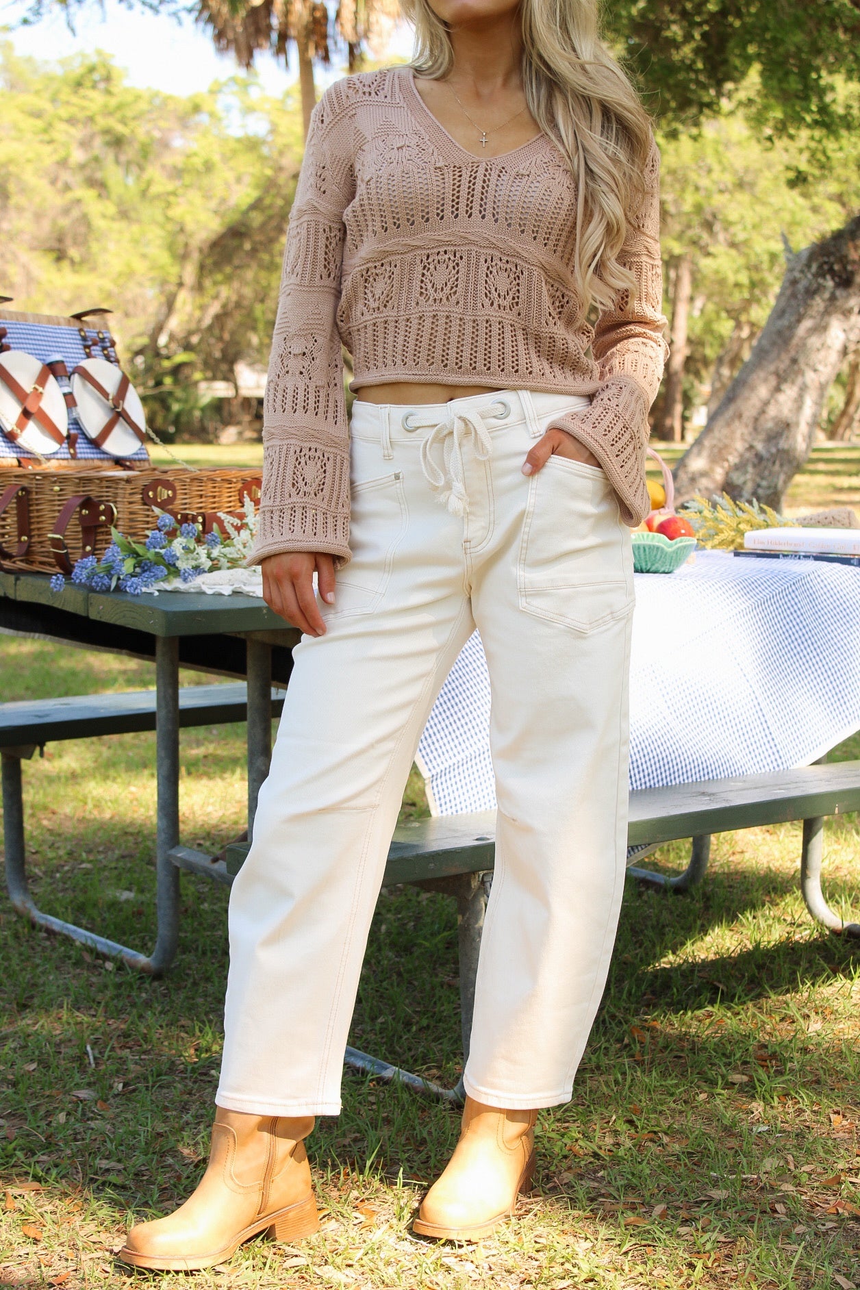 Marissa Slouchy Crop Barrel Leg Pants - Ivory