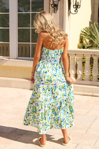 Citrus Crush Strapless Maxi Dress - Blue Multi