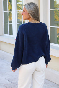 Cherry Bliss Long Sleeve Sweater - Navy