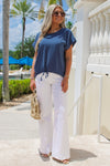 Casual Days Ahead Linen Top - Slate Blue