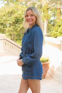 The Main Event Denim Romper - Dark Wash