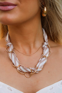 Stripe Pattern Multi Link Scarf Necklace - Taupe