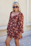 Autumn Harvest Floral Mini Dress - Cinnamon