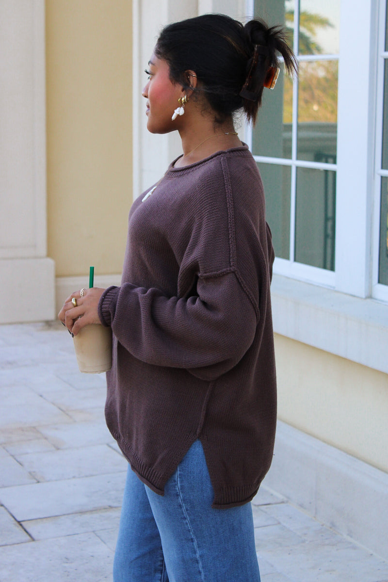Roll With It Long Sleeve Sweater - Brown