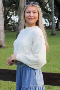 Leia Crew Neck Cropped Sweater - Cream