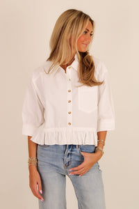 Soft Breeze Button Down Peplum Top - White