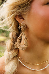 Wrapped Raffia Teardrop Earrings - Lt. Brown