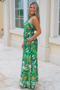 Dance Party Nights Halter Neck Jumpsuit - Green