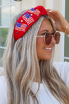 American Flag Beaded Headband - Red