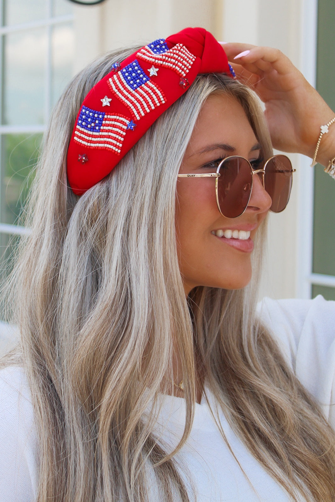 American Flag Beaded Headband - Red