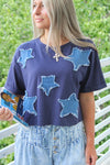 Shine Bright Star Patch Crop Top - Navy