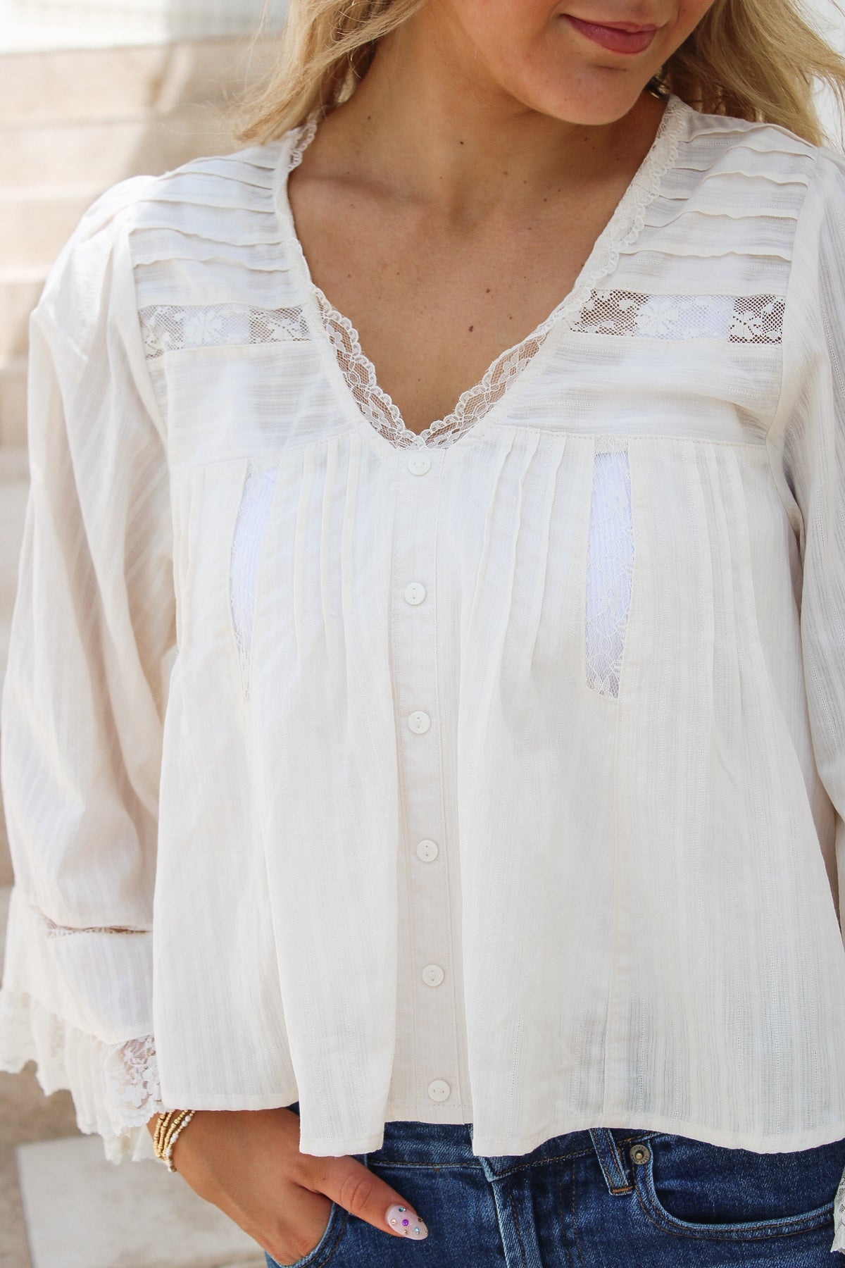 Delicate Intentions Lace Trim Top - Cream
