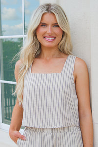 Daydreams Of You Pinstripe Crop Top - Khaki