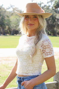 Sadie & Sage Letters Lace Tee - Cream