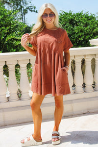 Always Grateful Pleated Mini Dress - Clay