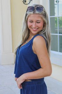 Z Supply: Solace V-Neck Jersey Denim Tank - Indigo