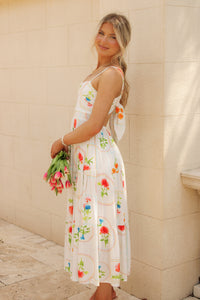 Picnic Ready Floral Tiered  Midi Dress - Ivory Multi