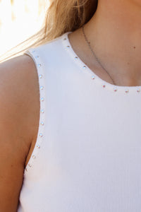 Studded Affair Sleeveless Tank - White