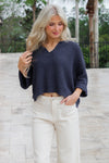 Cozy Dreams Cropped Sweater - Navy