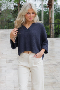 Cozy Dreams Cropped Sweater - Navy