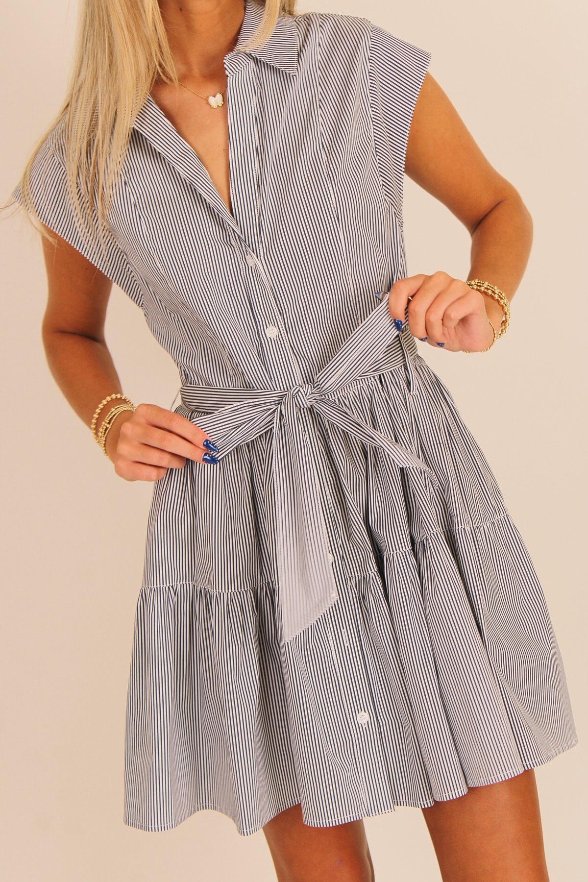 Lyla Striped Mini Dress - Navy