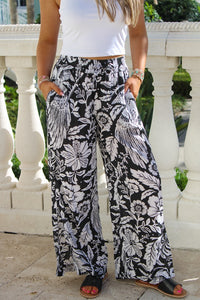 Tropical Nights Wide Leg Pants - Black/White